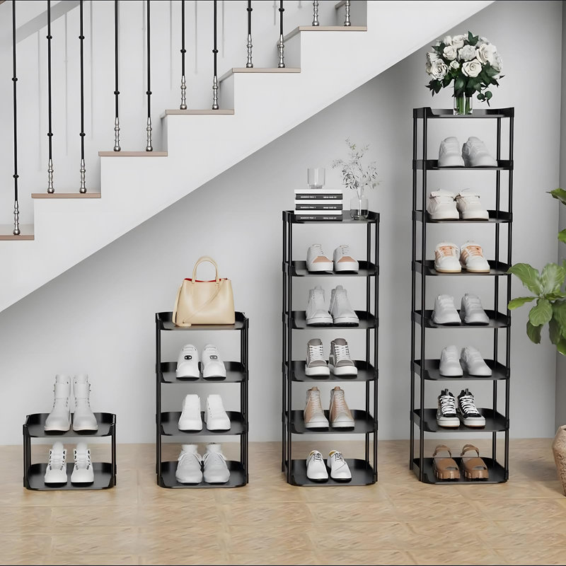 6 Tier Narrow Shoe Storage Rack, Compact Single Shoerack Stand For Slim Space, 35" H x 11" W x 10.23" D, Black