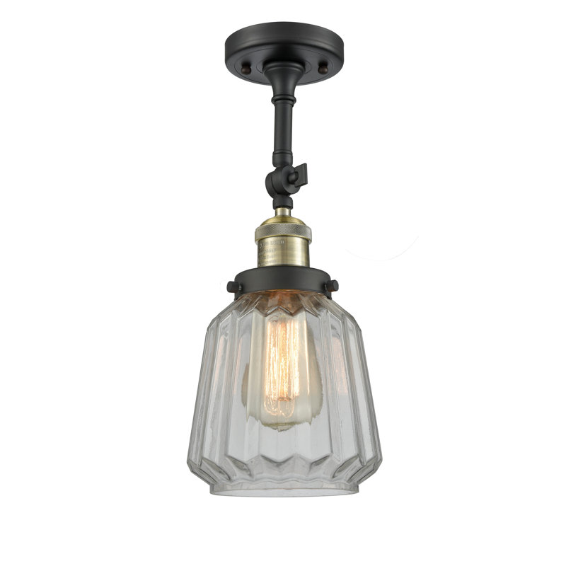 Vinson Glass Semi Flush Mount, Clear, 6 Watt Vinage LED Bulb, Brushed Brass