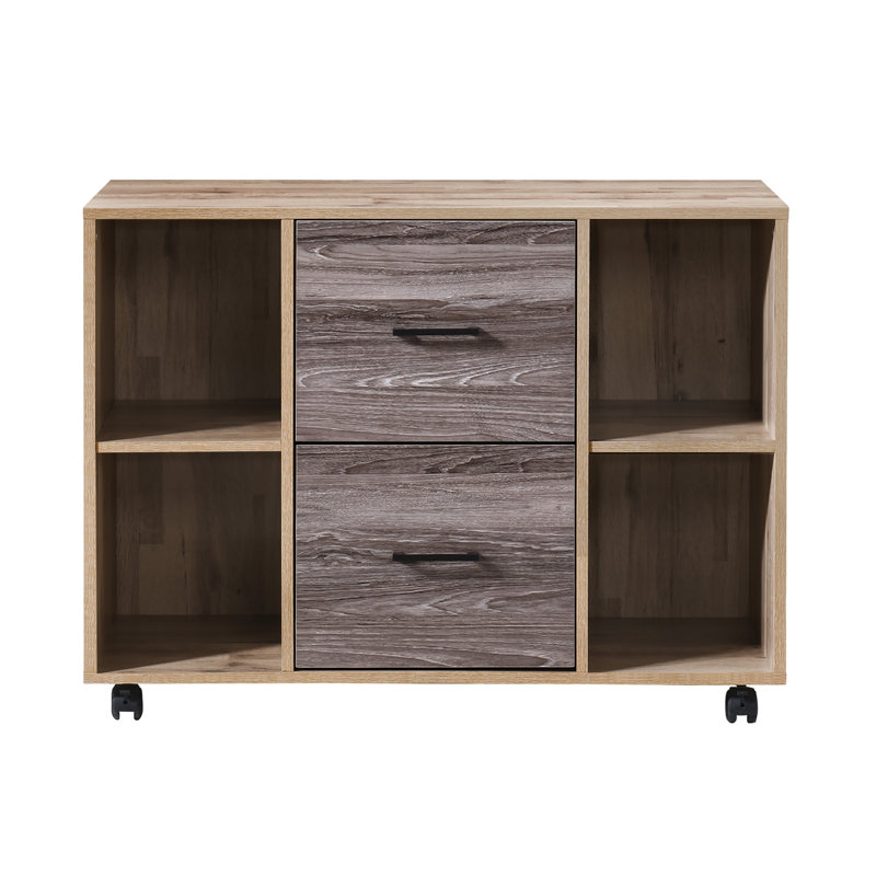 Walnut File Cabinet With 2 Drawers, Gray