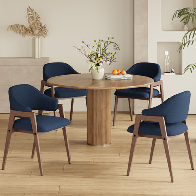 19" H Modern Minimalist Upholstered Linen Dining Armchair with Solid Wood Legs