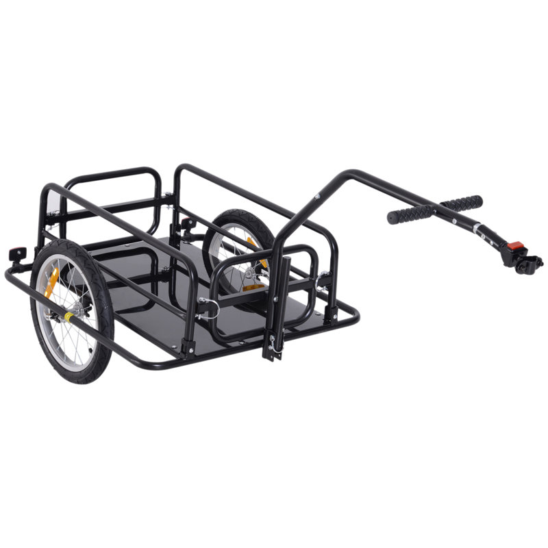 Remorque de cargaison de vélo Aosom, remorque de vélo, chariot de chariot de vélo robuste, rangement compact pliable, avec attelage universel, roues de 16 po, capacité de 88 lb, noir