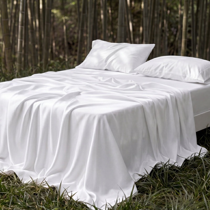Ensemble de draps en rayonne de bambou Essential Collection, Ensemble de draps pour grand lit avec 2 taies d'or, Blanc