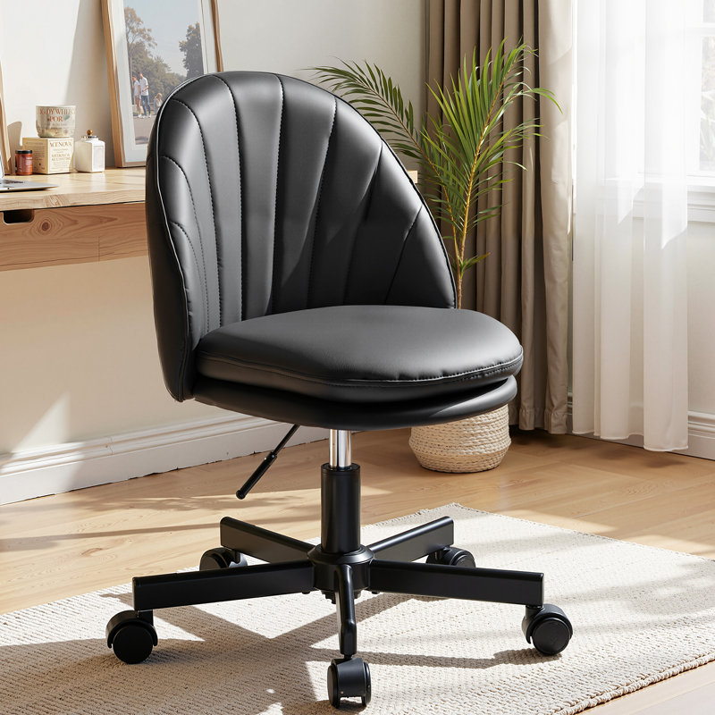 Vanity Desk Chair Dressing Table Chairs Swivel Armless Height Adjustable Foam Padded Bedroom Makeup Office Chair, Black