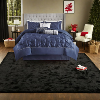 Elegant Navy 7-piece Bedding Set, Polyester Comfort, Bedroom Sophistication