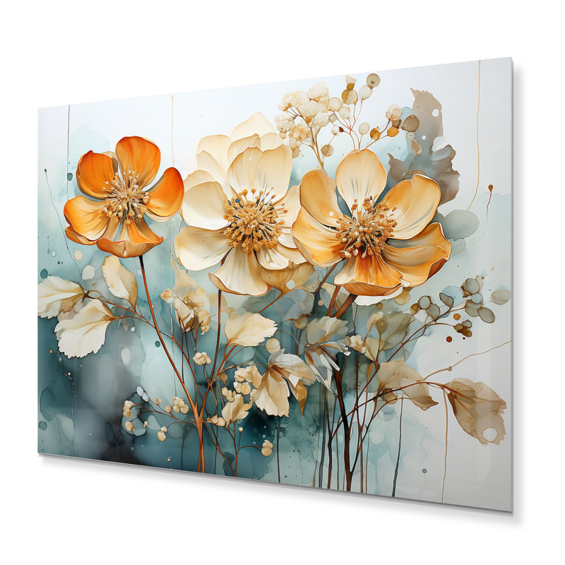 Orange orange sarcelle Botanical Fragments - Botanicals abstraits, art mural en métal, salon, H 12 po x l 20 po x P 1 po