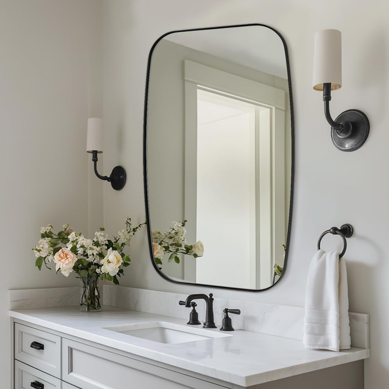 Miroir de salle de bain ovale moderne |  Cadre, Noir mat, 30 po x 20 po