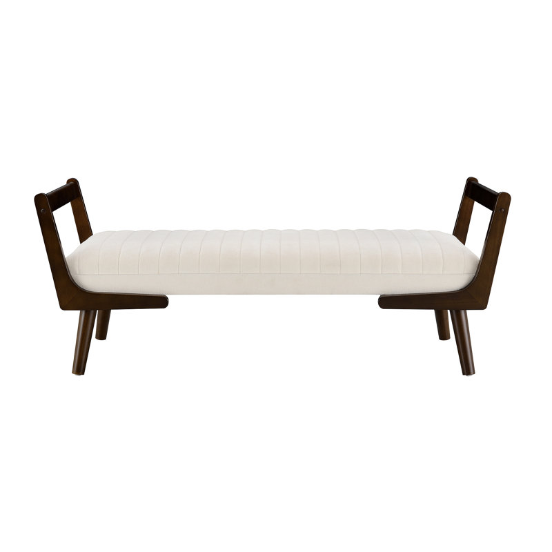 Banc de style Mid-Century avec pieds en bois de noyer, tissu chenille avec repose-pieds