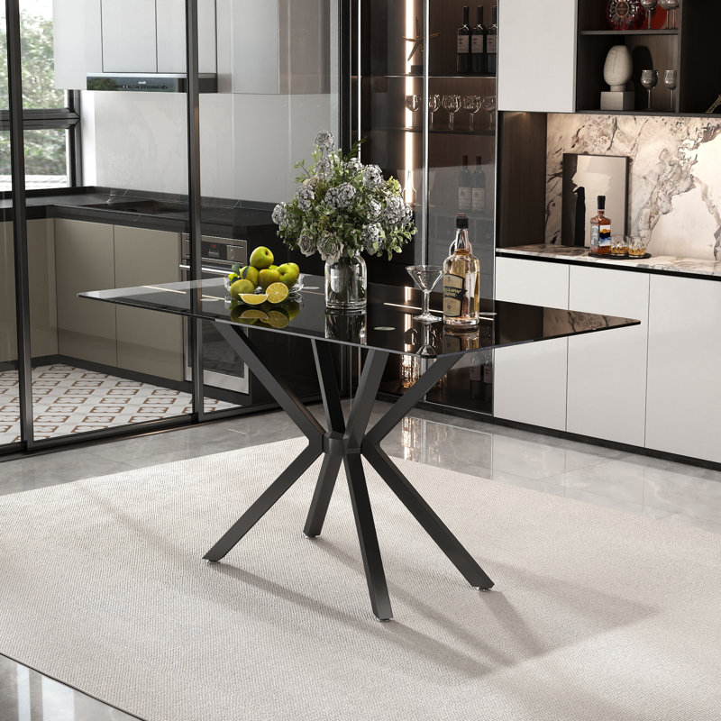 Table de salle à manger moderne en verre trempé de 47,24 po avec plateau en verre trempé et pieds en métal - Design minimaliste contemporain, idéal pour la salle à manger, la cuisine ou les petits espaces 