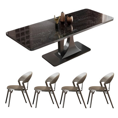 Rectangular rock plate dining table and chair set