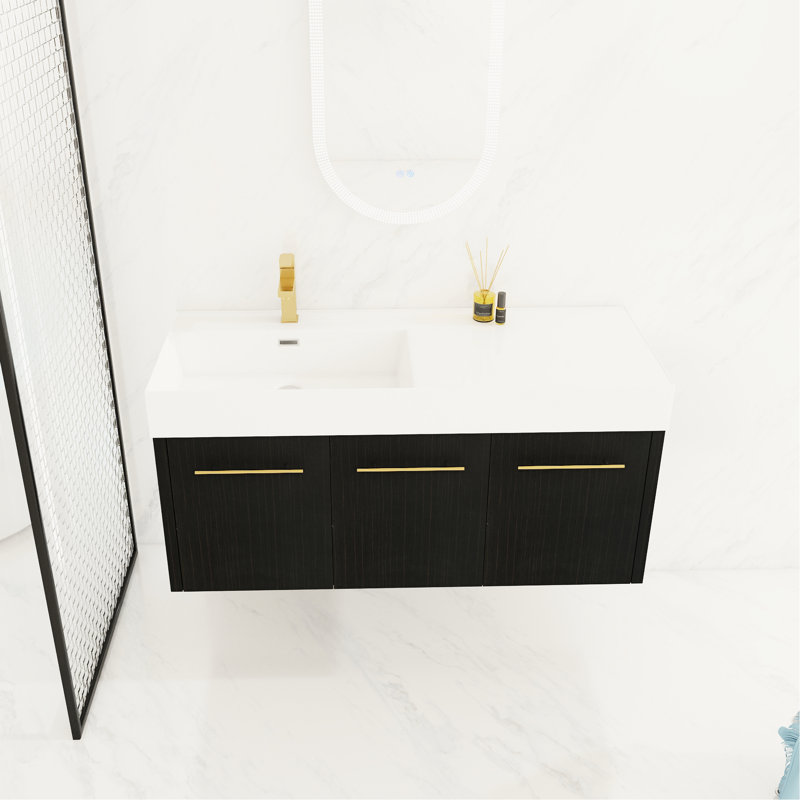 48 Inch Bathroom Vanity With Sink, Modern Thick Edged Resin Basin, Soft Closing Hinges, Black Chestnut Color Sink Vanity, Main Cabinet, Doors