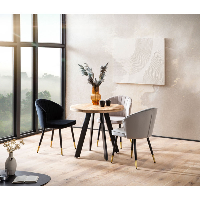 Acacia Round Solid Wood Top Metal Base Dining Table