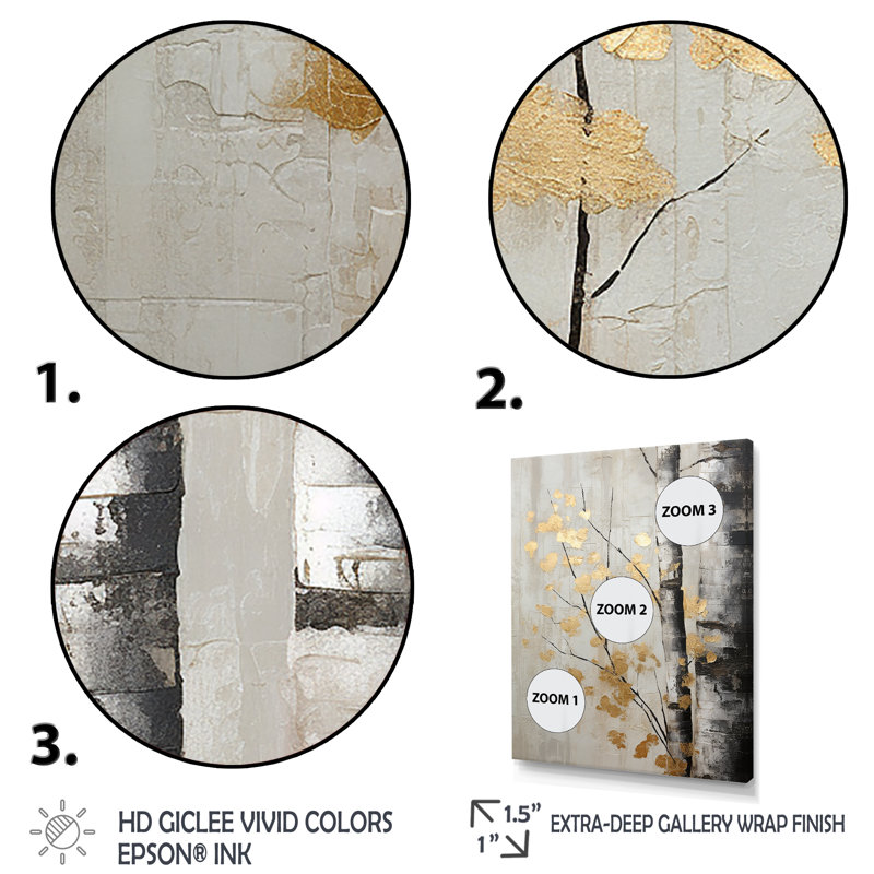 Tree Whispers Of Grey and Gold - Reproduction d'art sur toile encadrée monochrome, H 20 po x l 12 po x P 1 po