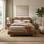 Mobilier de chambre à coucher pour lit double en terre cuite brun rembourré pour grand lit