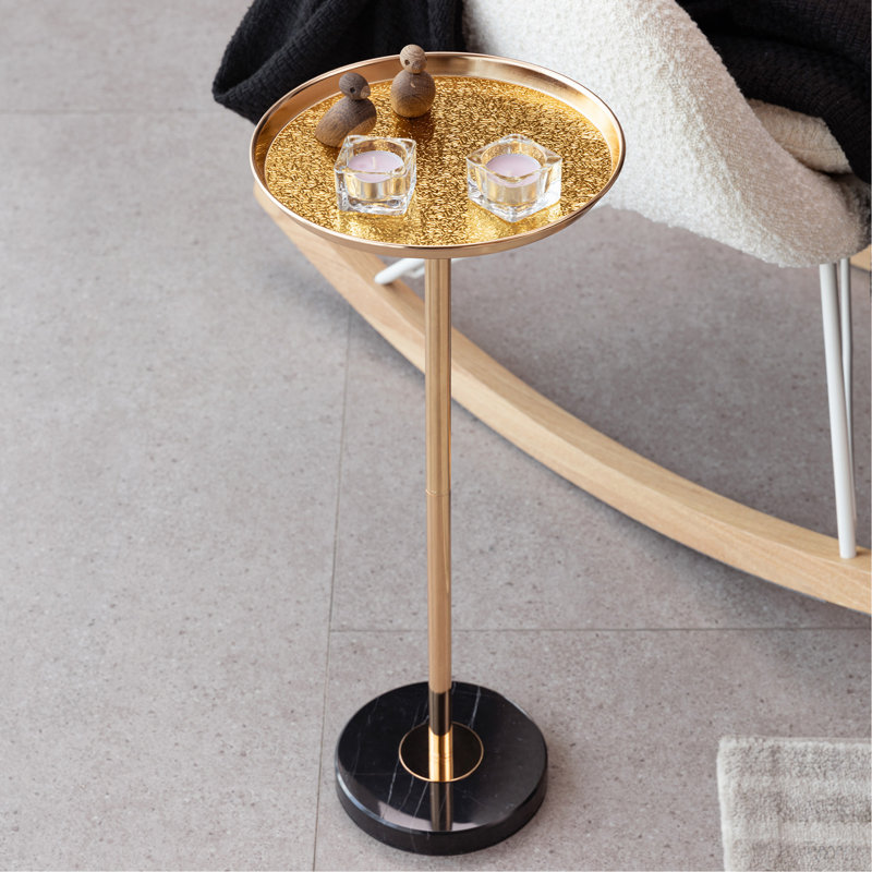 2P, table d'appoint réglable, petite table à thé Martini, doré, table de bout décorative en marbre naturel pour présentation et rangement