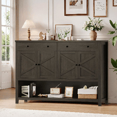 Daria 55.1'' Wide Modern Storage Sideboard with Open Shelf, Cabinet, Drawers, Coffee Bar Storage