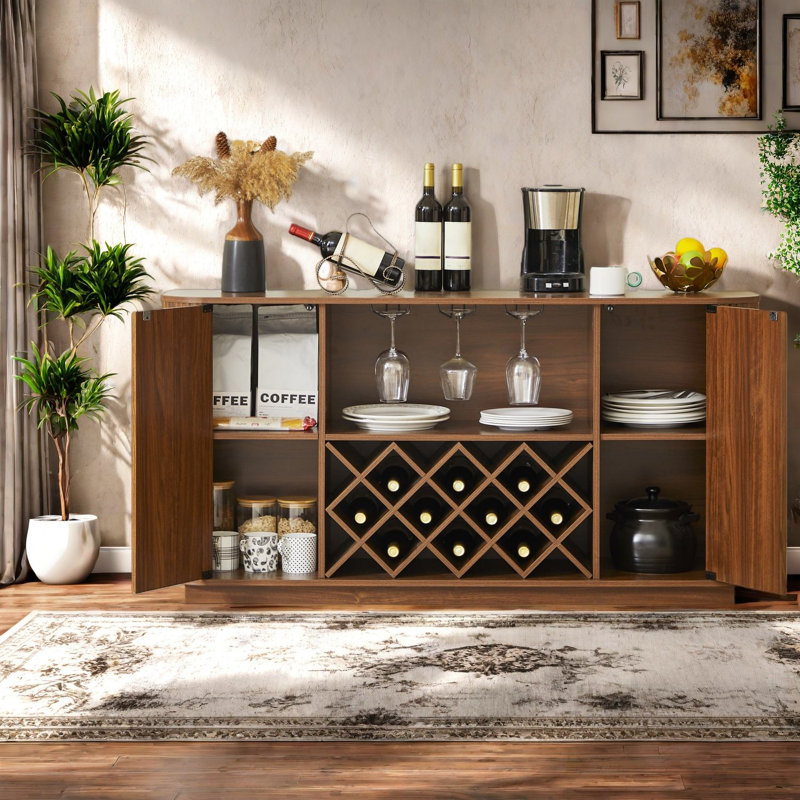 Buffets et buffets de rangement spacieux, armoire à vin moderne en bois MDF pour la salle à manger