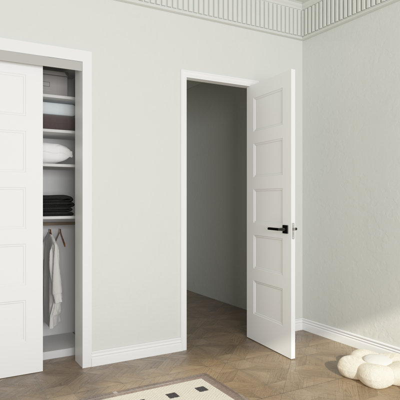 JUBEST 24 x 80 po, panneau de porte intérieure moulée à 5 panneaux, apprêt blanc lisse, âme creuse, composite, 24 po x 80 po
