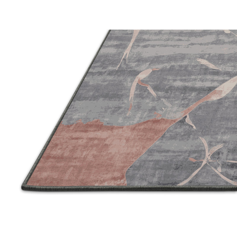 Tapis gris soyeux et moelleux, Rond 5 pi