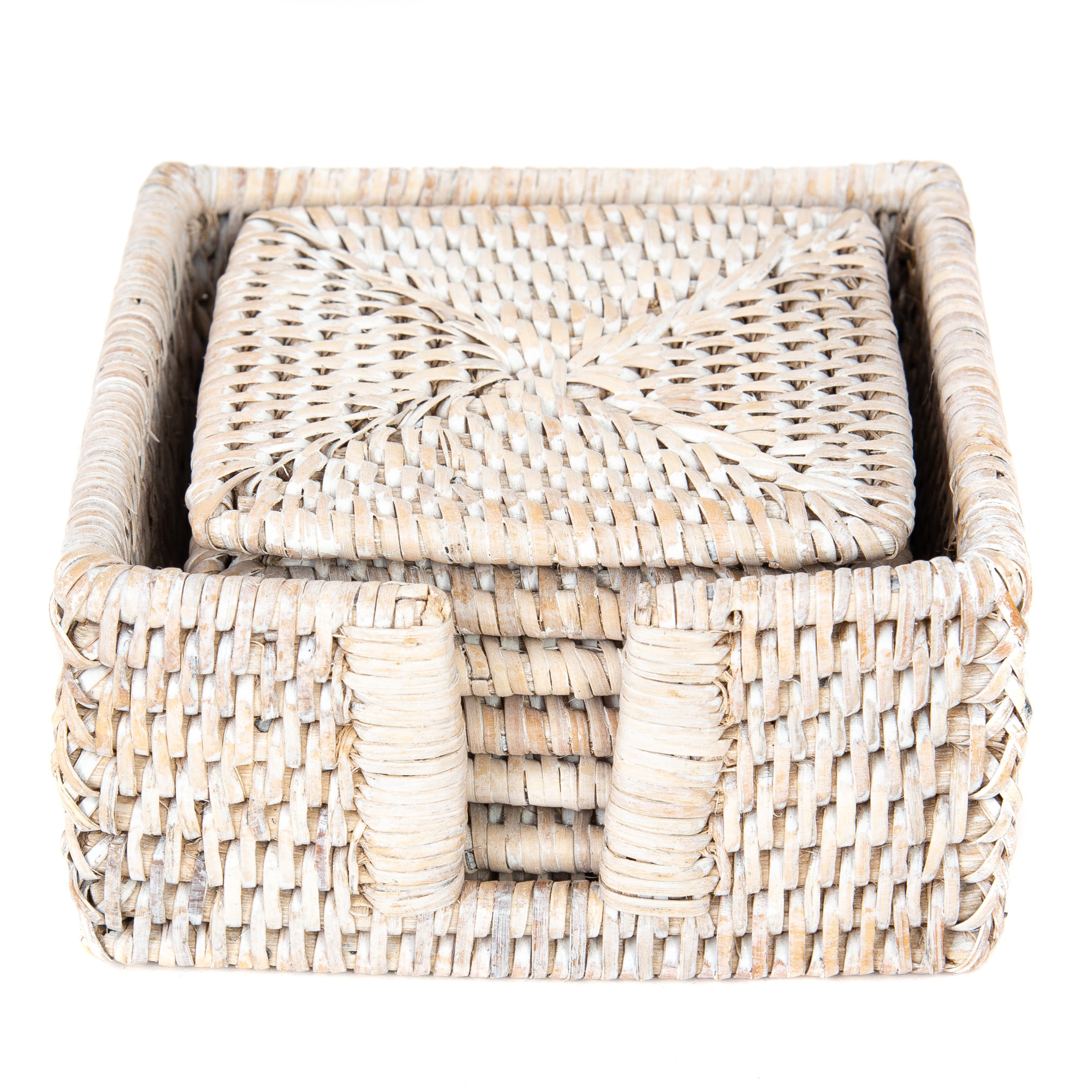 Camden Coaster Set with Holder, White Wash
