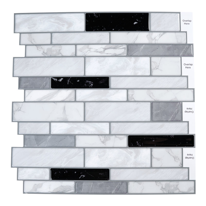 30cm x 30cm Wallpaper Tile, Grey/White/Black