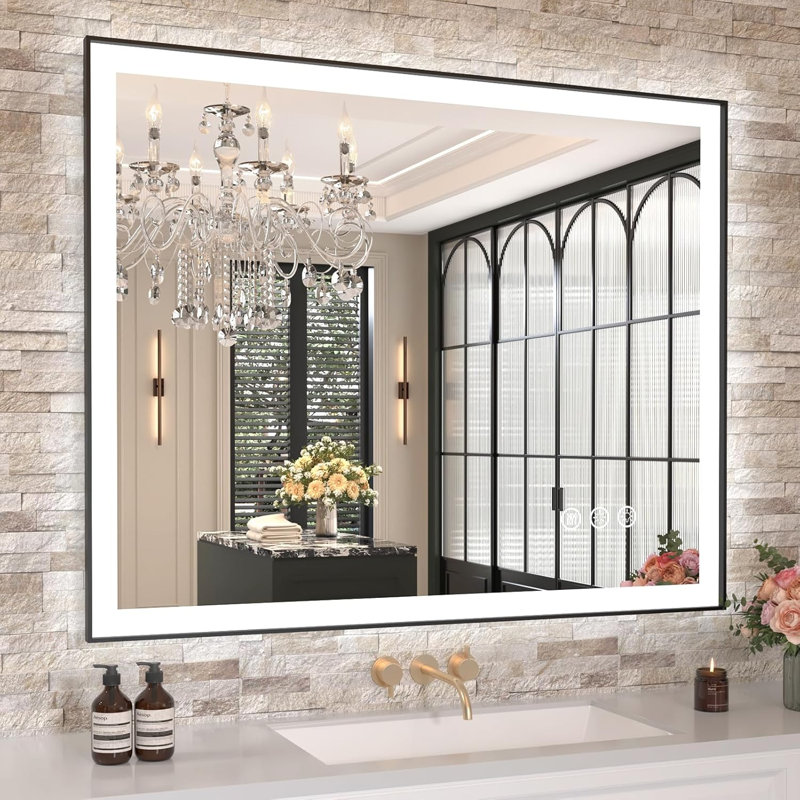 Miroir à DEL pour salle de bain 28 po x 36 po avec éclairage avant et rétroéclairé, à intensité variable