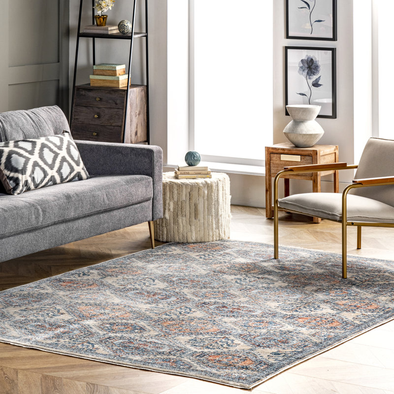 Geometric Gray/Orange/Ivory Area Rug, Rectangle 4' x 6' 3"