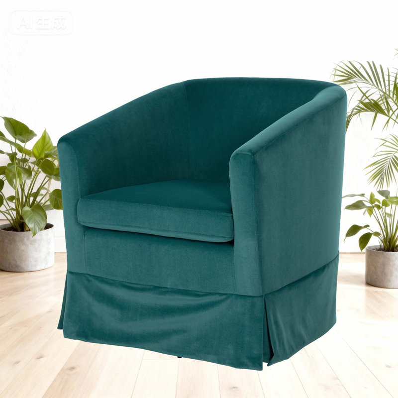 27.36" Velvet Swivel Sofa with Curved Back and Inclined Armrests, 360° Rotation, Green