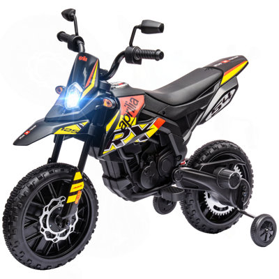 Qaba 12V Kids Motorcycle, Aprilia Licenced Electric Motorcycle For Kids With Training Wheels, Spring Suspension, LED Light, USB, Music, Battery Powered Electric Dirt Bike For Boys Girls