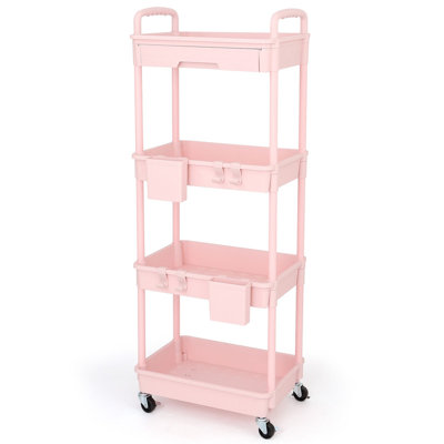 Chariot roulant polyvalent à 4 niveaux avec tiroirs, chariot de rangement pratique et polyvalent avec tablettes en plastique et roues verrouillables