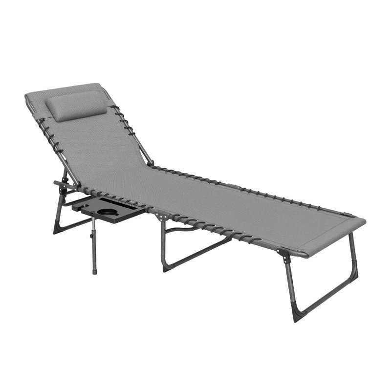 Gray Adjustable Folding Chaise Lounge Chair for Outdoor Patio and Poolside Use