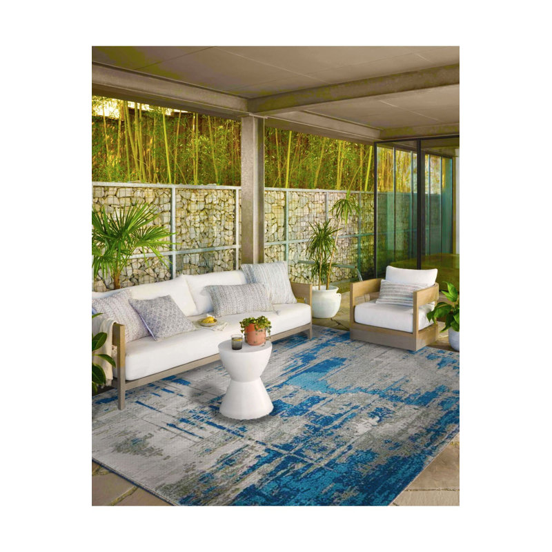 Tapis décoratif bleu pastel lavable à la machine, Carré 4 pi 11 po