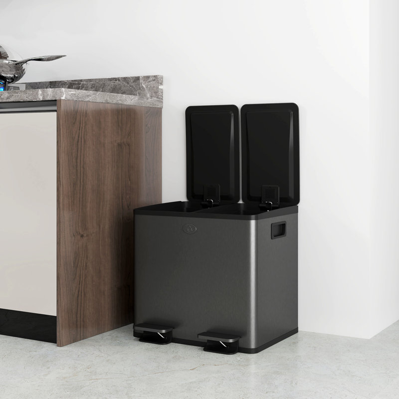 Stainless Steel 30 Litre Step On Multi-Compartments Trash & Recycling Bin