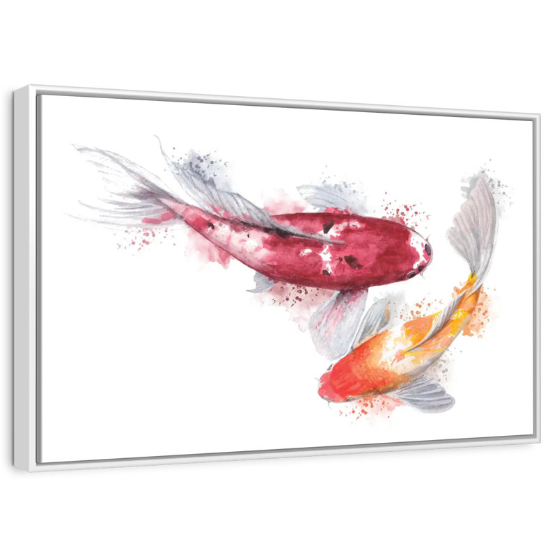 Paire de poissons Koi, Cadre flottant blanc, 40 po x 27 po