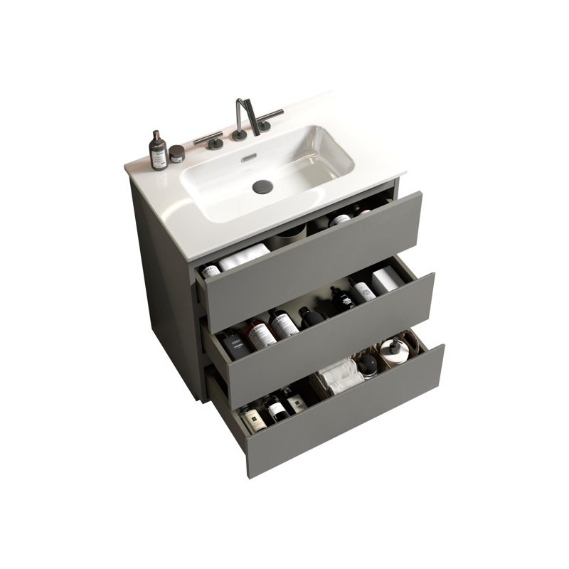 Meuble-lavabo de salle de bain avec lavabo, Gris, 30"