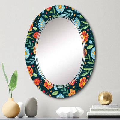 Miroir mural orange et bleu à motif floral rétro