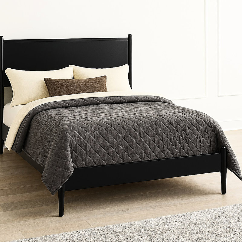 Lit plateforme en bois noir Mid-Century