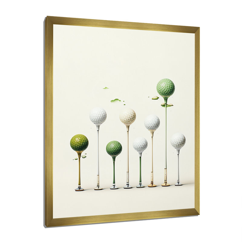 Caidy Minimalisme Golf Tees V - art mural golf, Encadrement doré, H 32 po x l 16 po x P 1 po