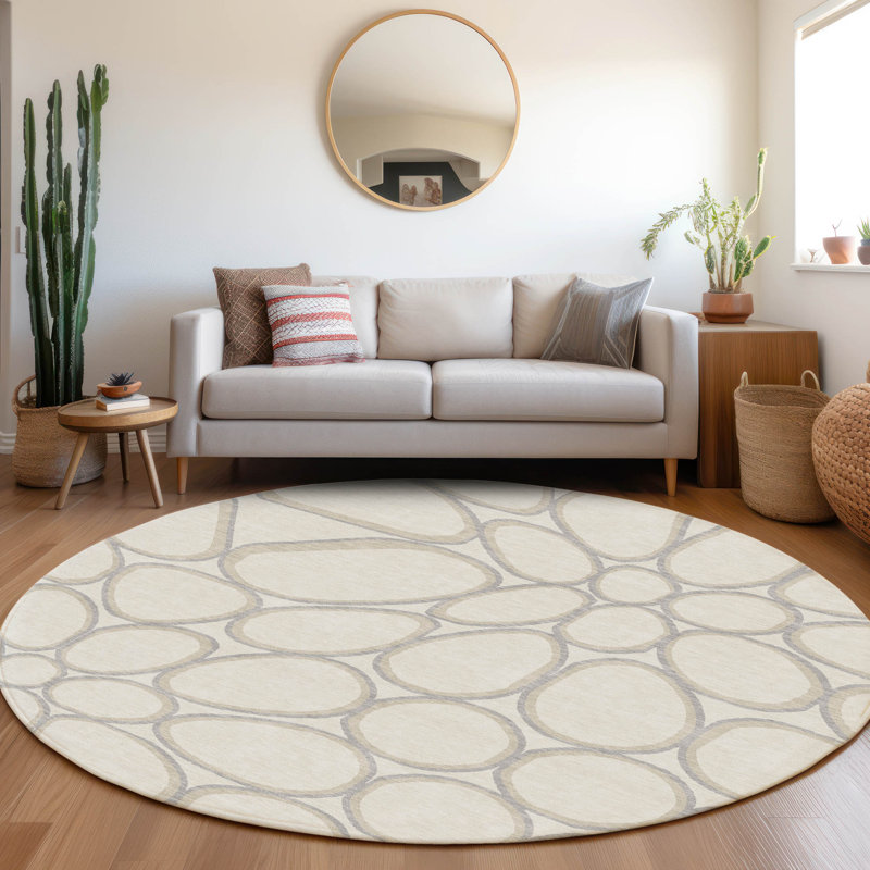 Elantra Ivory Washable Indoor-Outdoor Rug - , 8' x 8'