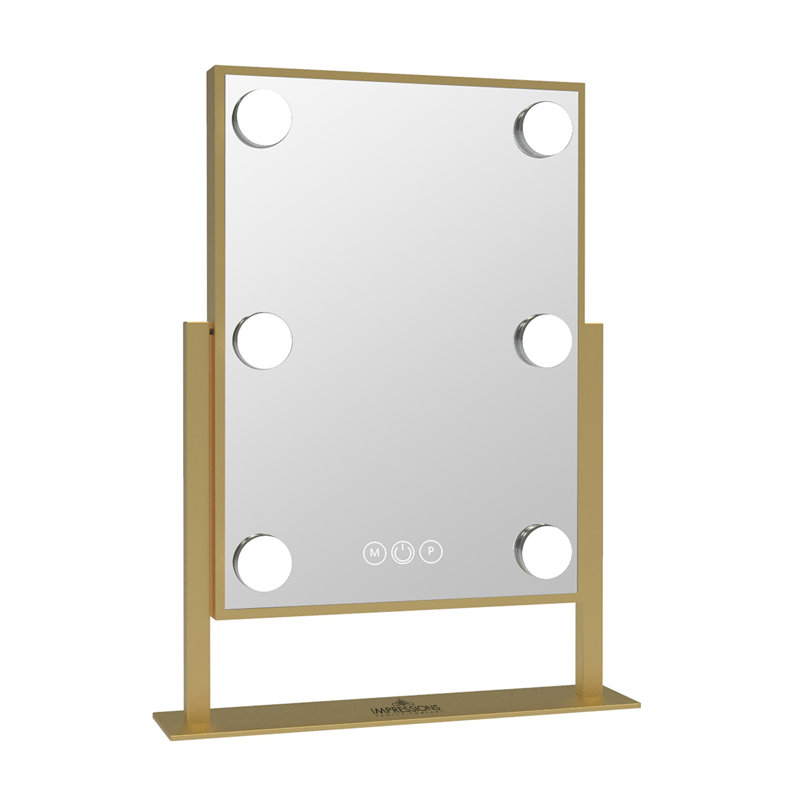 Hollywood Tri Tone Makeup Mirror with 6 LED Bulbs and 360 Degree Swivel, Soft Touch Sensor Dimmer Switch, Champagne Gold