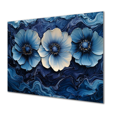 «Aqua Blue Poppies Dreamscape At Night I», reproduction d'art traditionnelle en métal, coquelicots en métal