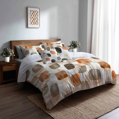 Modern Bedding Set 5 Pcs - Orange Warm Shibui Duvet Cover And Throw Cushion Set