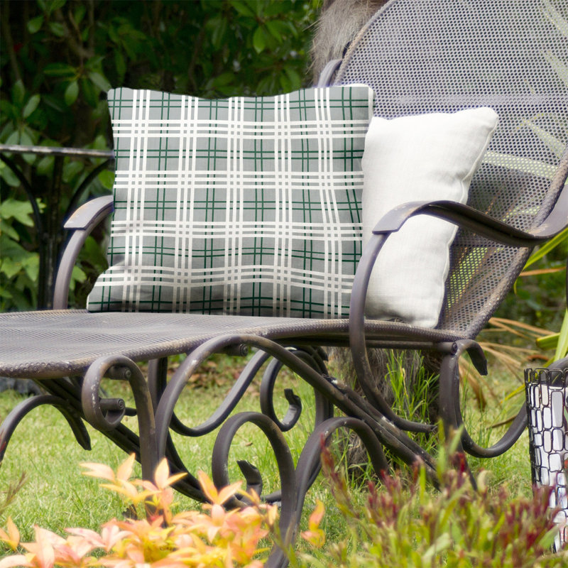 Housse de coussin carré et insert, 20 po X 20 po, Gris / vert forêt / blanc, Polyester / bourre de polyester