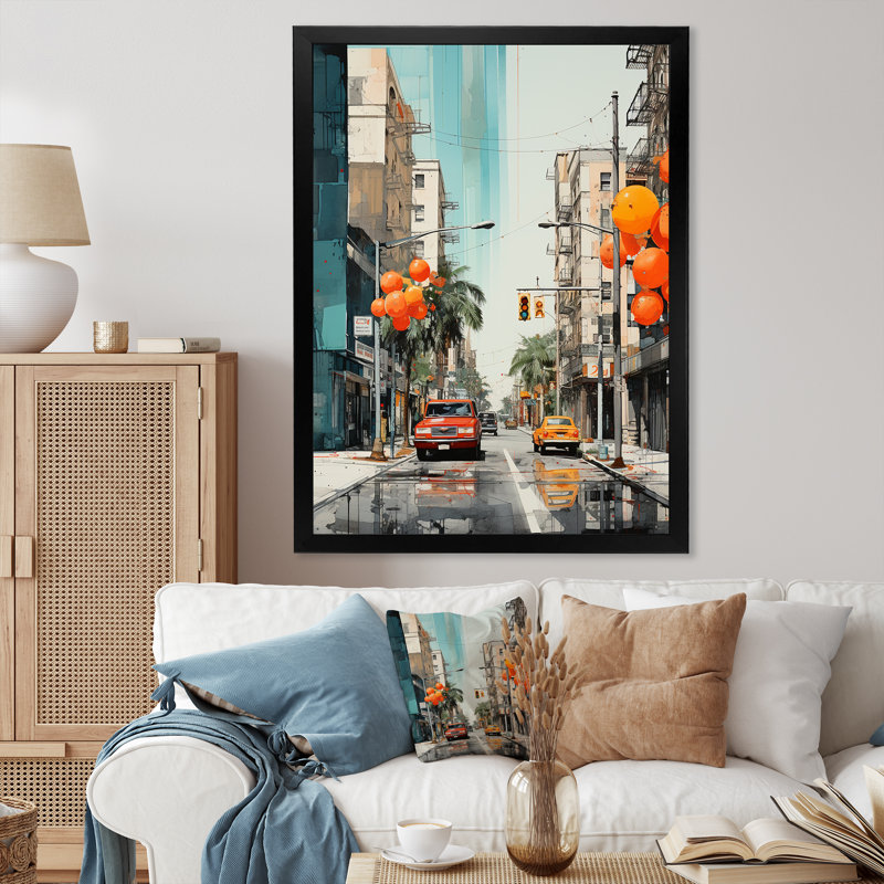 «Lenneth Orange Beige Miami Concrete Jungle», reproduction d'art sur toile, H 32 po x l 24 po x P 1 po, Cadre photo noir