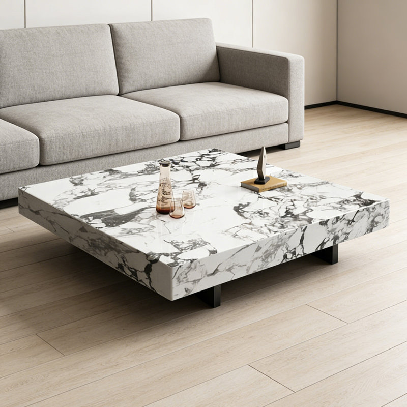 Table basse Minimalist Home, H 11,81 po x L 31,49 po x l 31,49 po, Blanc/Noir