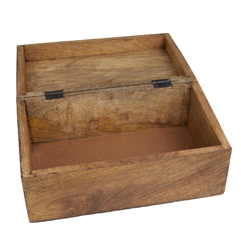 Ensemble de boîte décorative florale en bois de manguier brun avec couvercle à charnière Doody