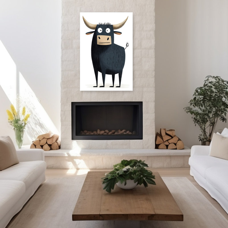 Funny Cartoon Bull Abstract Contemporary Bull Landscape Nature Wall Art Print 1 Piece Wrapped Canvas Wall Art