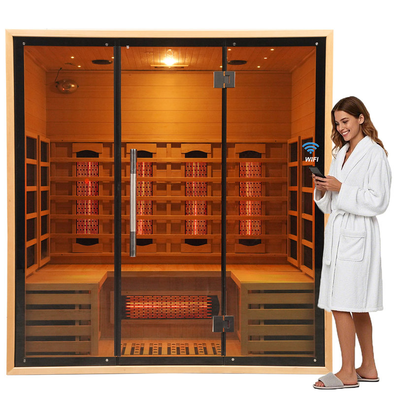Hylivesaunas 4-Person Indoor Infrared Sauna Room | WiFi Smart Control, Full-Spectrum Heaters, Chromotherapy Lights & Oxygen Ionizer