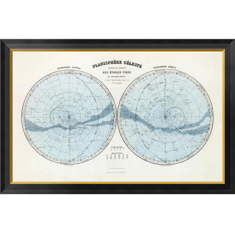 « planisphere celeste, hémisphère austral, hémisphère de l', 1892 » par j. migeon, impression encadrée sur toile