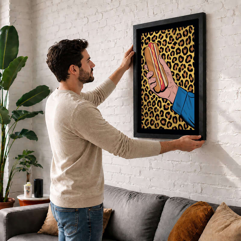 Hand Holding Hot Dog Pop Art - Print, Unframed, A3 - 42.0 x 29.7 cm