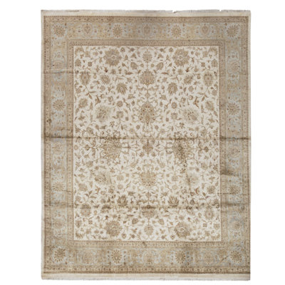 Hand Knotted Silk Oriental Area Rug in Ivory And Blue